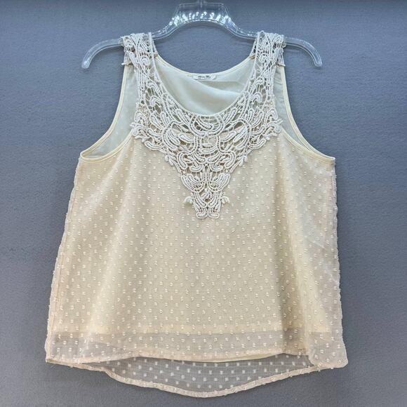 Miss Me Tops - Miss Me Women's Tank Top Size Large Cream Swiss Dot Crochet MT2098T 51